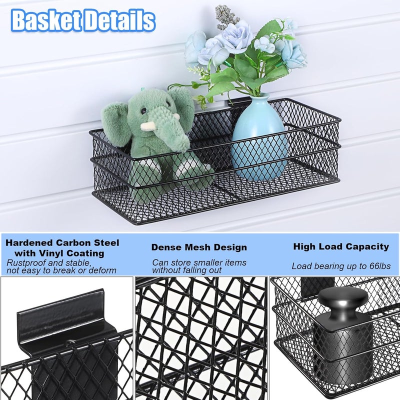 BSTKEY Slatwall Basket Set of 4, Metal Ventilated Hanging Wire Baskets, Retail Display for Slatwall Panel Garage Storage and Organization (4 Size, Black) - Image 3